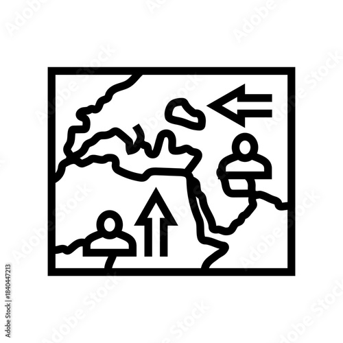 map arrows migration routes line icon vector illustration