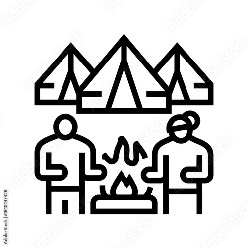 campfire temporary settlement line icon vector illustration