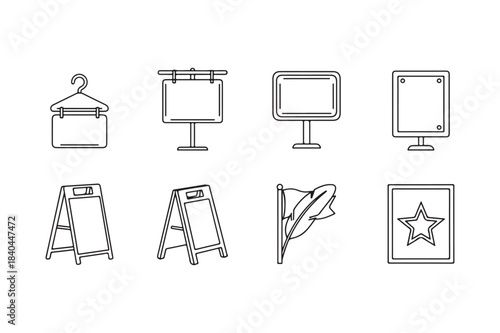 Collection of hand drawn signage and display stands
