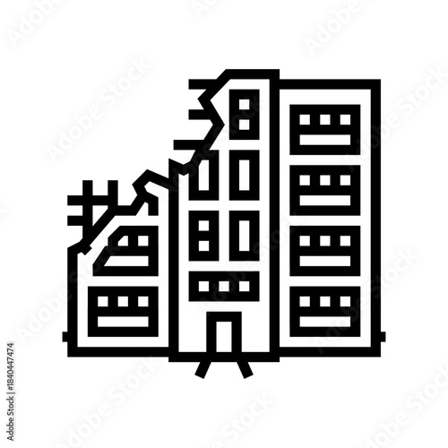 destroyed home line icon vector illustration