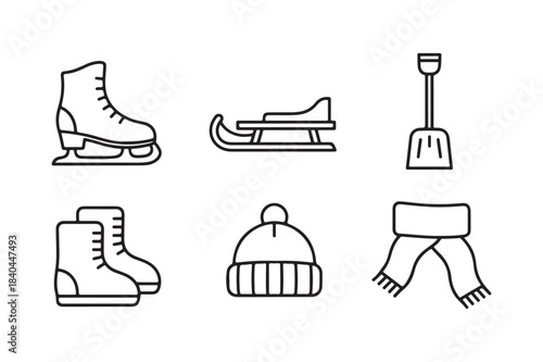 Winter sports and activity icons for cold weather fun