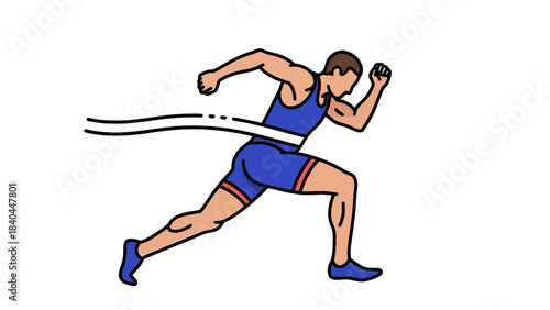 Athlete Breaking Through Finish Line Tape in Competitive Running Race