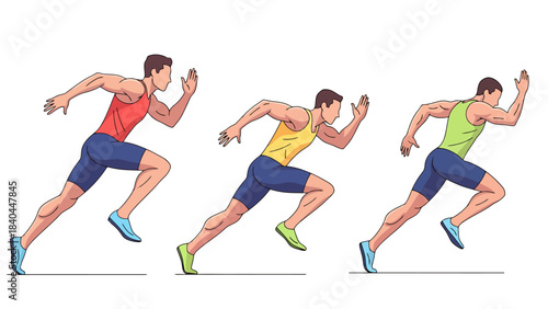 Athletic Men Sprinting in Race Vector Illustration for Sports and Competition Concepts