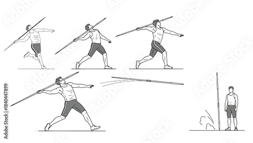Athlete s Sequential Throwing Motion with Long Pole Sports Training Illustration