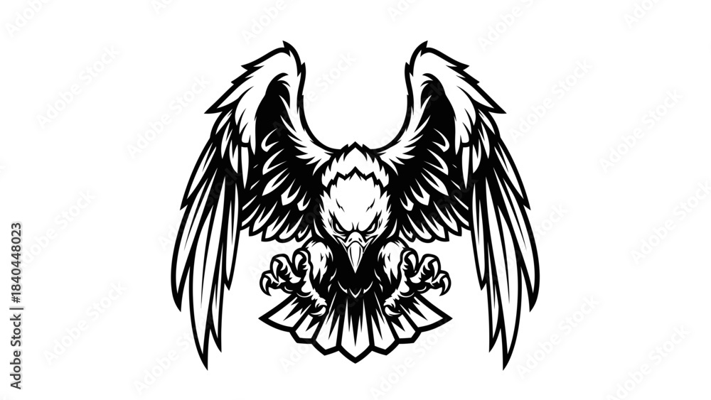 Obraz premium Stunning aggressive eagle mascot design with spread wings and fierce talons ready to strike