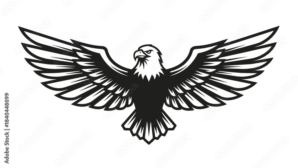 Obraz premium Stunning black and white stylized eagle emblem with powerful spread wings perfect for bold branding
