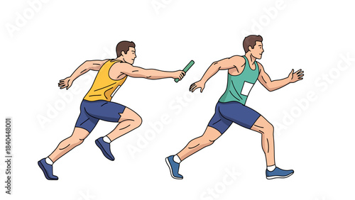 Athletes Passing Baton During Running Race Teamwork and Sports Competition Concept