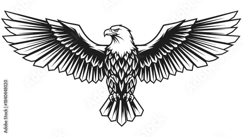 Stunning black and white stylized eagle emblem with wings spread wide ready for powerful design projects