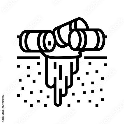 oil barrels leaking onto ground line icon vector illustration