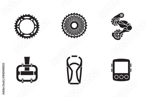 Collection of bicycle component icons for cycling enthusiasts