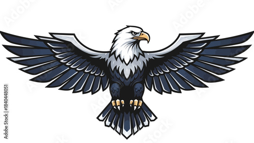 Stunning stylized bald eagle mascot design with wide wingspan perfect for sports teams or emblems