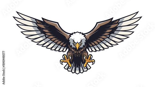 Stunning mascot style bald eagle swooping down with fierce expression perfect for sports team branding