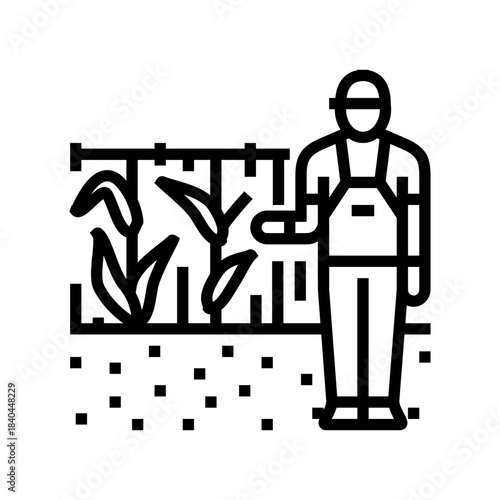 farmer near contaminated crops line icon vector illustration