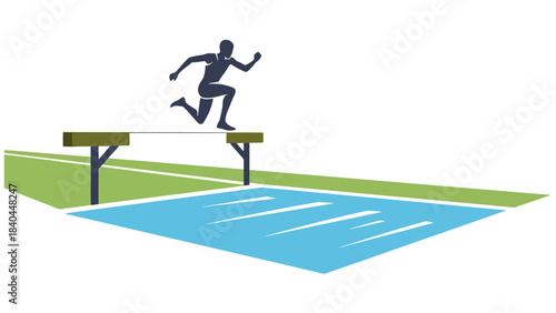 Athlete Leaping Over Hurdle During Track and Field Competition
