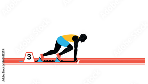 Athlete at Starting Blocks Ready to Sprint Race on Track Sports Competition