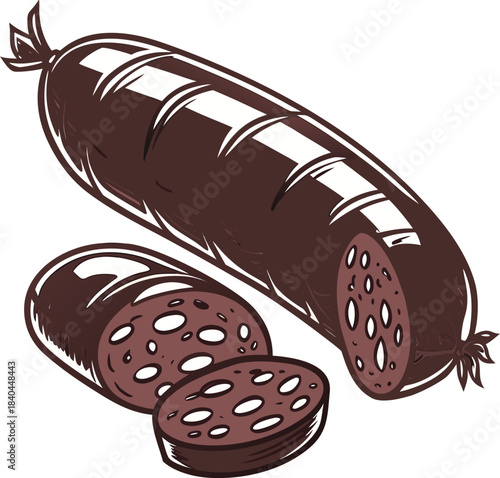 Illustration of a blood sausage with sliced pieces