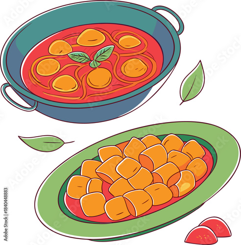 Delicious ravioli dish with basil leaves on a