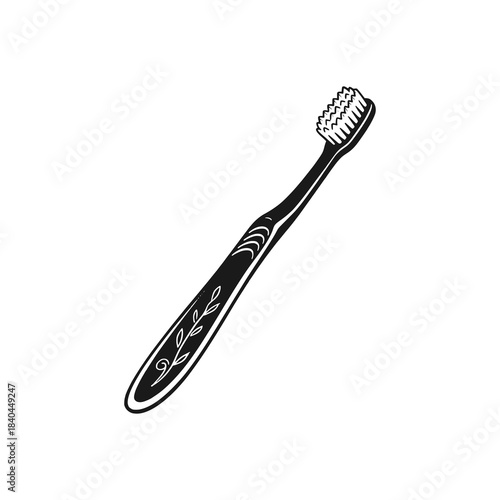 Toothbrush. Black white vector illustration.