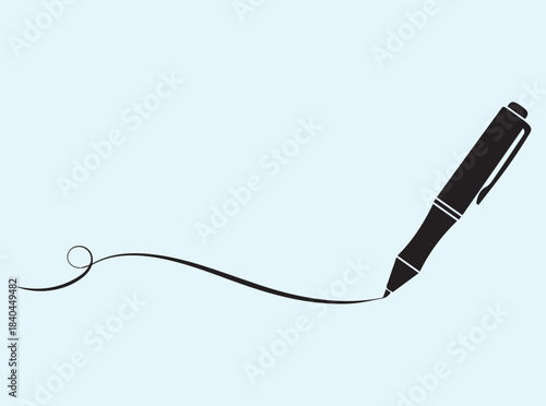 Minimal Vector Silhouette of Ballpoint Pen Drawing a Creative Line
