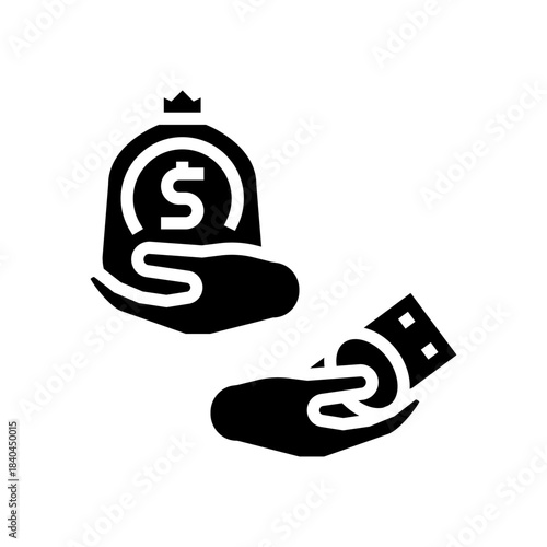 hand receiving small vs large paycheck glyph icon vector illustration