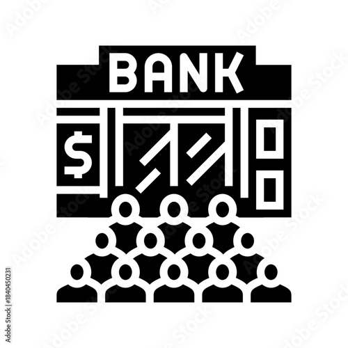 line of people at bank glyph icon vector illustration