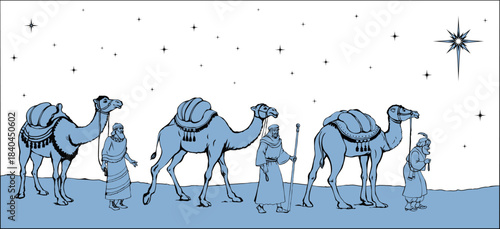 Vector illustration of the Magi approaching Jesus.
