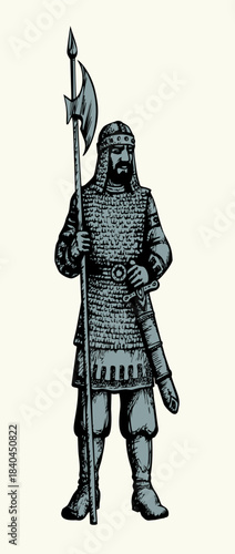 Vector drawing. Old brave warrior