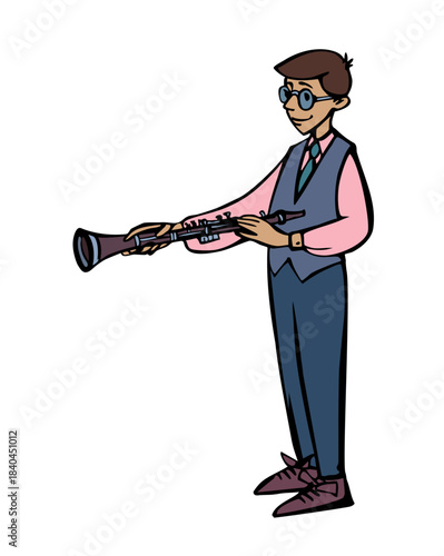 Vector illustration of a boy playing the clarinet.