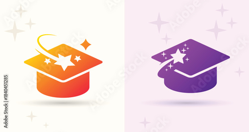 Graduation cap star swoosh logo education learning academy school success brand icon
