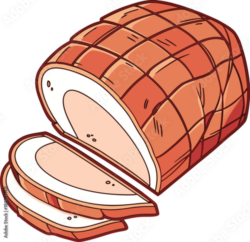 Cartoon illustration of a sliced ham on a