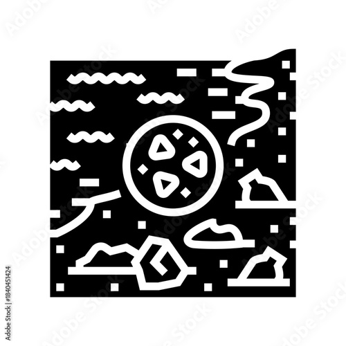 plastic debris on beach microplastics glyph icon vector illustration