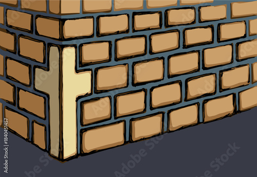 Vector drawing. Cornerstone at the base of the wall