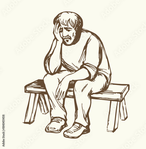 Vector drawing. Old sad man