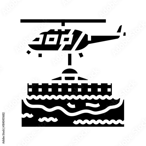 helicopter spraying dispersants on oil spill glyph icon vector illustration