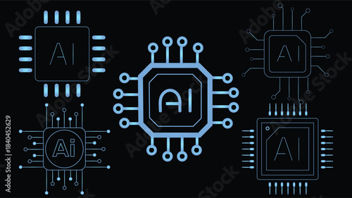 Vibrant blue glowing AI microchips symbolize cutting-edge artificial intelligence and future tech innovation.