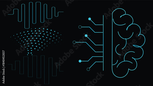 Dynamic digital brain processing sound waves and complex data streams for advanced artificial intelligence learning.
