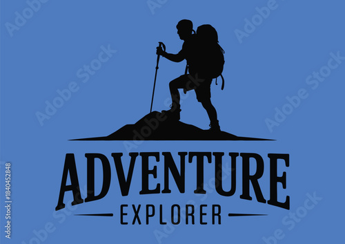 vintage adventure explorer logo design with hand-drawn style elements including compass, backpack, mountains, and nature symbols, ideal for tourism, outdoor activities, and expedition branding.