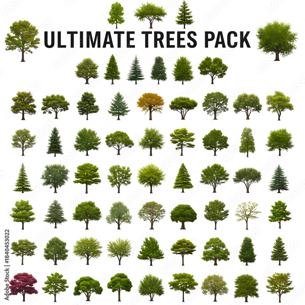 Fototapeta premium Ultimate collection of diverse isolated tree assets perfect for architectural visualization and landscape design projects