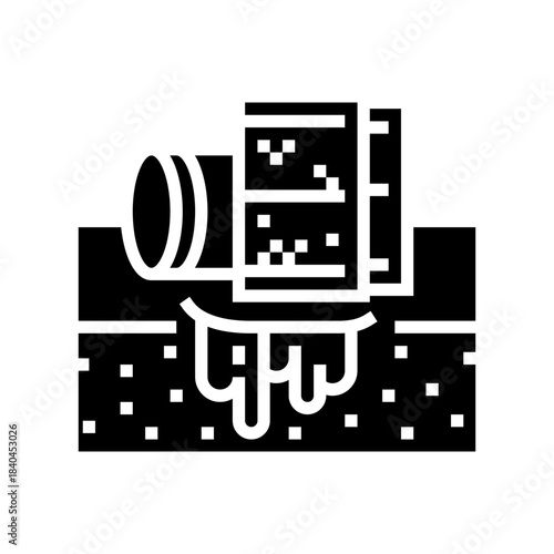 rusty pesticide containers on soil glyph icon vector illustration