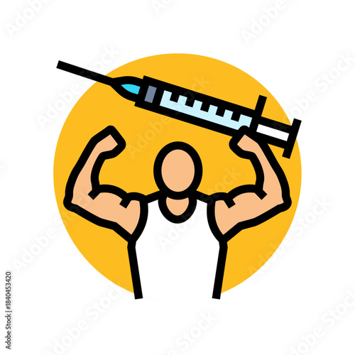 bodybuilder holding steroid syringe color icon vector illustration
