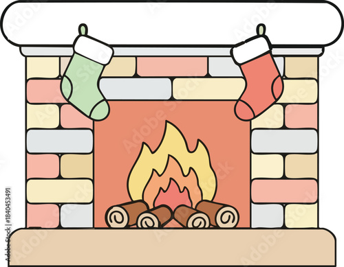 Cozy Lit Fireplace vector Illustration