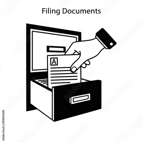 Hand Filing Document in Cabinet Drawer.