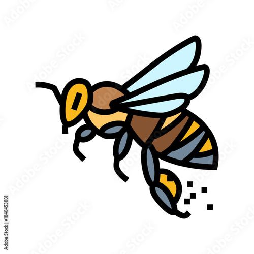 bee flying pollen on legs color icon vector illustration