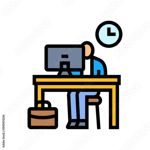 full time employee office desk color icon vector illustration