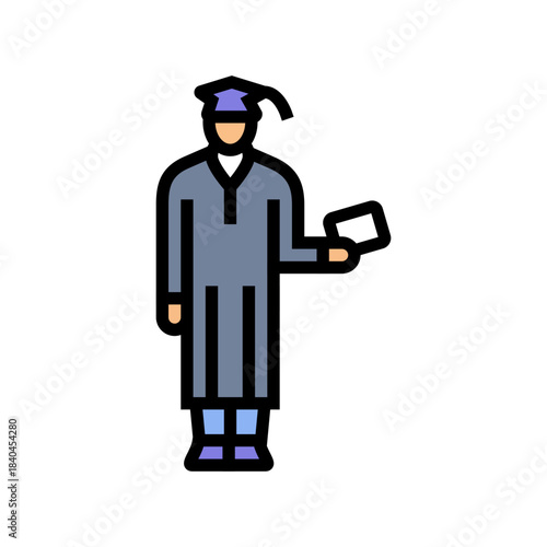 intern graduation cap and id color icon vector illustration