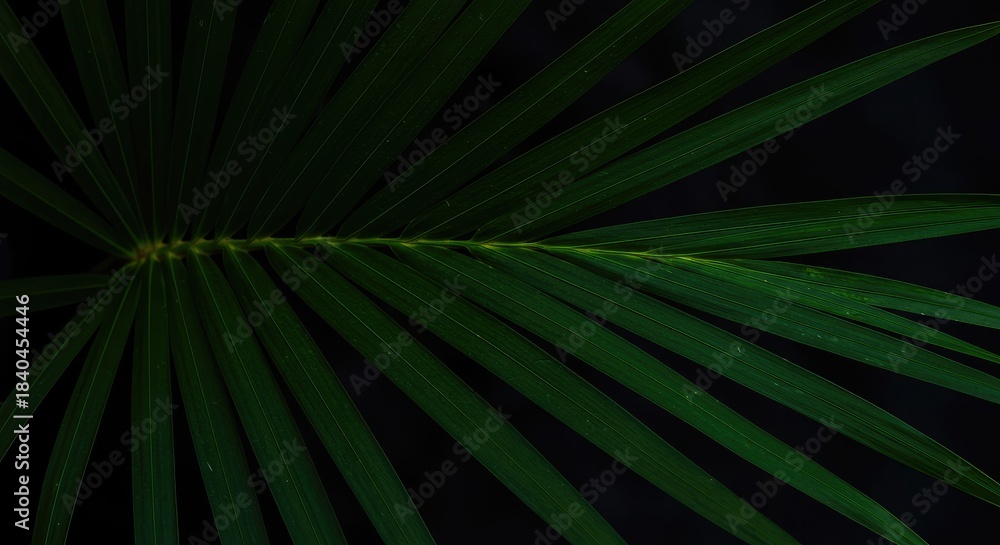 Fototapeta premium Elegant Palm Leaf Against Black Background: Nature's Minimalist Design.