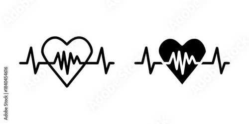 ECG Heartbeat outline and pictogram icon set for Cardio Health Monitoring Medical Design Illustration, ecg, heartbeat, heart, cardio, and health.