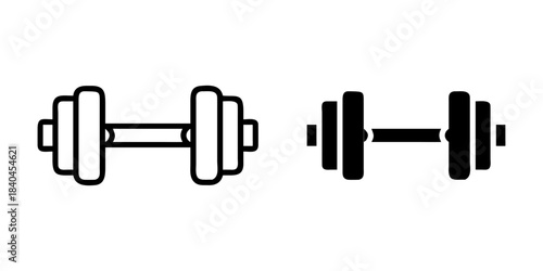 Exercise Dumbbell outline and pictogram icon set for Fitness Gym Workout Strength Training Design, exercise, dumbbell, fitness, gym, and workout.
