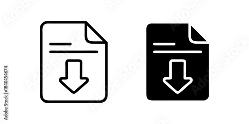 File Download outline and pictogram icon set for Data Transfer Digital Storage Cloud Design, file, download, data, transfer, and cloud.