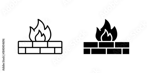 Firewall Security outline and pictogram icon set for Network Protection, Cybersecurity, Data Safety, Design, firewall, security, network, and protection.